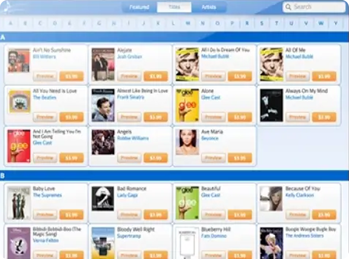Yamaha NoteStar — A–Y catalog browser with preview + buy controls per arrangement